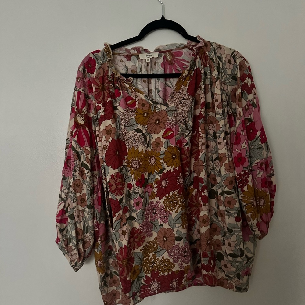 Entro Floral Blouse - Pink, Red, Yellow